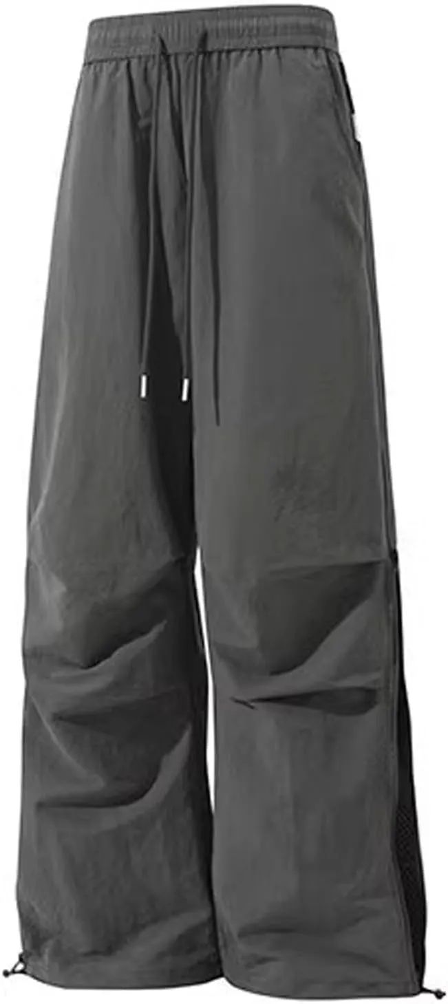 Plus Size Cargo Pants for Men Solid Fashion Drawstring Elastic Waist Trousers Casual Loose Straight Leg Sports Pant
