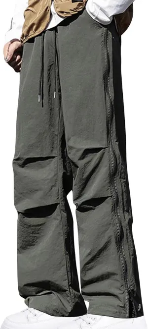 Plus Size Cargo Pants for Men Solid Fashion Drawstring Elastic Waist Trousers Casual Loose Straight Leg Sports Pant