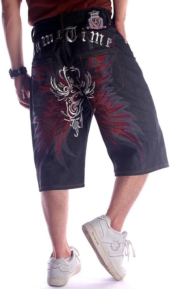 QBO Men's Cool Shorts Washed Jeans Denim Baggy Shorts