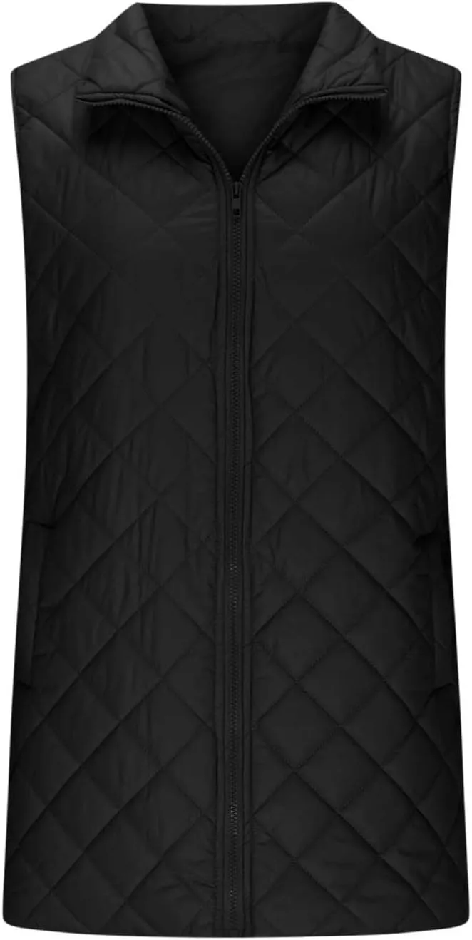Quilted Vest Women Mid Length Puffer Vest Lightweight Down Jacket Zip up Padded Coat Warm Outerwear Fashion Outfits