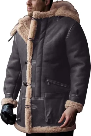 QWENTMTNTY Men's Faux Suede Leather Jacket Winter Heavyweight Shearling Coat Big and Tall Thickened Warm Coats Overcoat