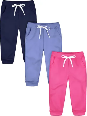 Resinta 3 Pack Toddler and Baby Girls Fleece Sweatpants Casual Pull On Jogger Sweatpants with Pockets Drawstring for Girls