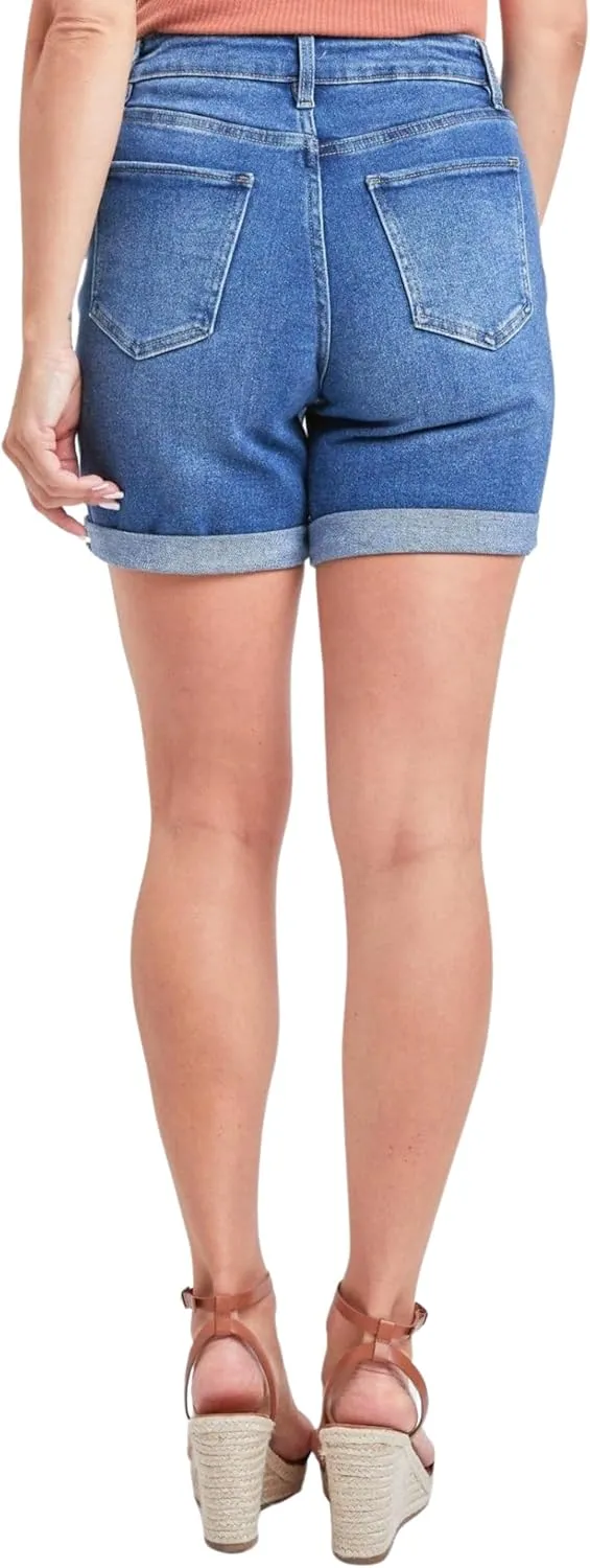 Royalty For Me Womens Women's Vintage High Rise 7" Inseam Roll Cuff Shorts with Lycra