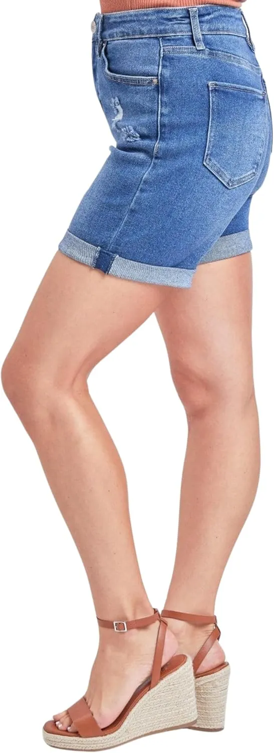 Royalty For Me Womens Women's Vintage High Rise 7" Inseam Roll Cuff Shorts with Lycra