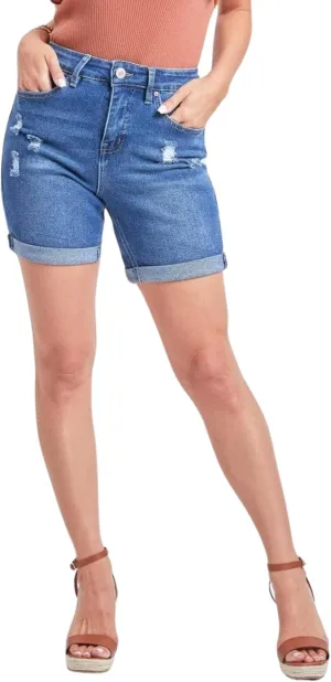 Royalty For Me Womens Women's Vintage High Rise 7" Inseam Roll Cuff Shorts with Lycra