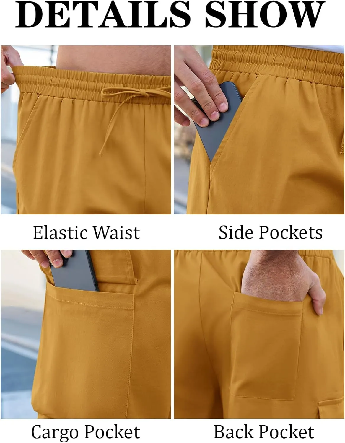 Runcati Mens Cargo Shorts Chino Cotton Drawstring Casual Shorts Summer Twill Outdoor Short Pants