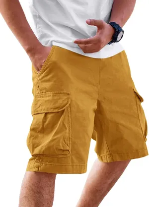 Runcati Mens Cargo Shorts Chino Cotton Drawstring Casual Shorts Summer Twill Outdoor Short Pants