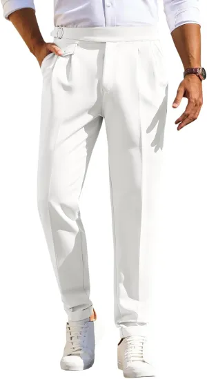 Runcati Mens Classic Fit Dress Pants Pleated Elastic Waist Work Pants Skinny Stretch Business Suit Pants