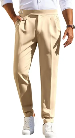 Runcati Mens Classic Fit Dress Pants Pleated Elastic Waist Work Pants Skinny Stretch Business Suit Pants