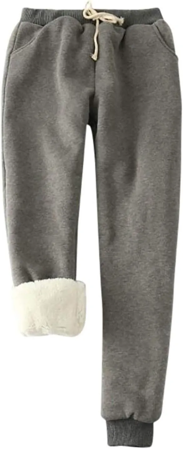 sdbrld Fleece Lined Joggers Women,Womens Sherpa Lined Sweatpants Winter Solid Athletic Running Soft Fleece Pants Sweatpants