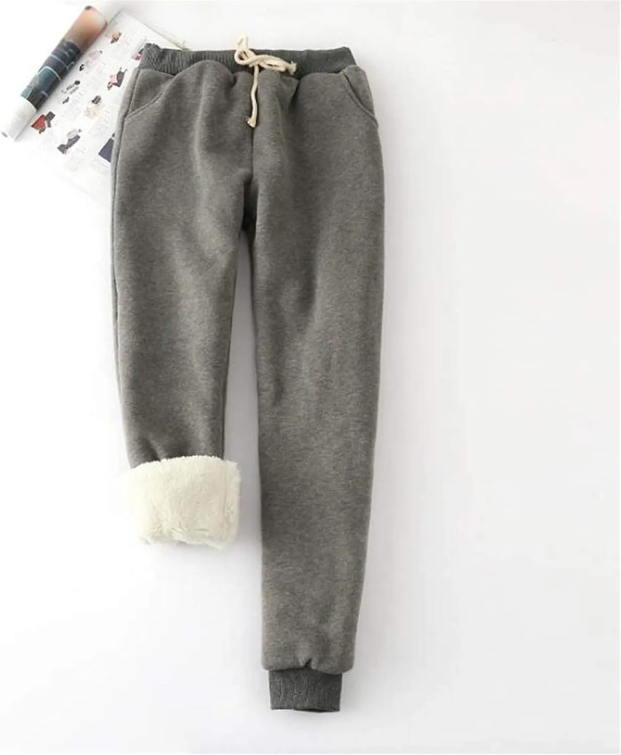 sdbrld Fleece Lined Joggers Women,Womens Sherpa Lined Sweatpants Winter Solid Athletic Running Soft Fleece Pants Sweatpants
