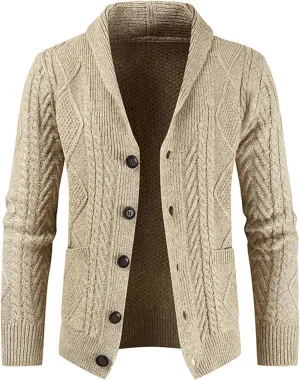 Shawl Collar Cardigan Men Knit Open Front Sweater Button Down Cardigans Long Sleeve Sweaters Winter Shirt Thick Coat