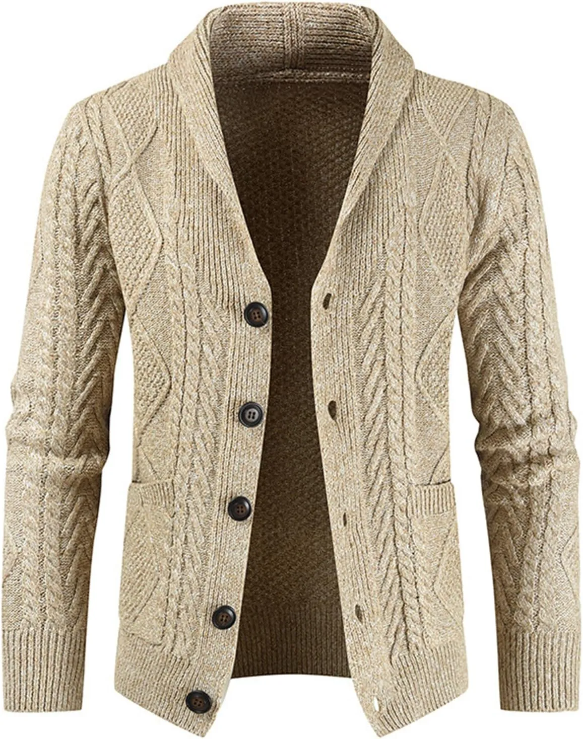 Shawl Collar Cardigan Men Knit Open Front Sweater Button Down Cardigans Long Sleeve Sweaters Winter Shirt Thick Coat