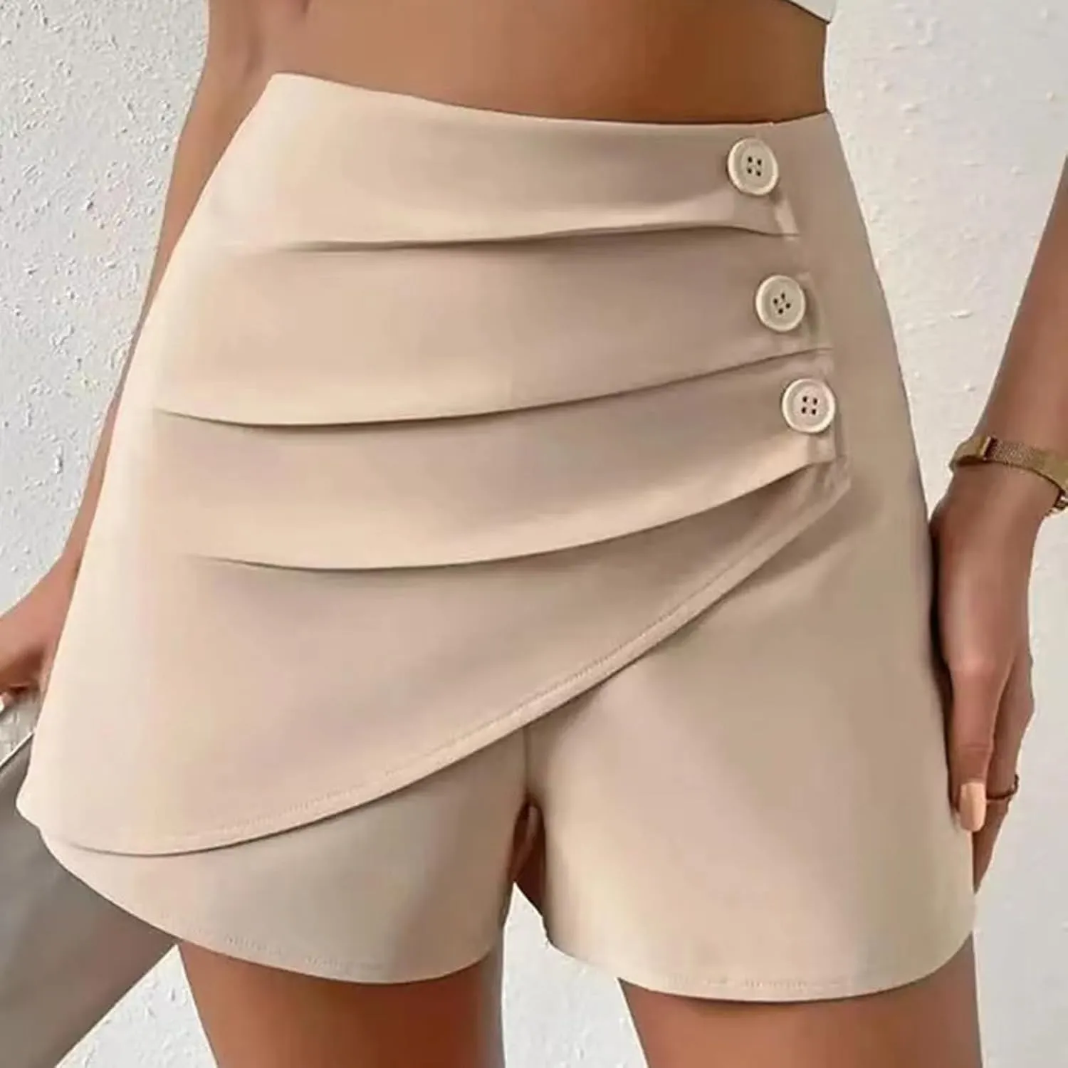 Shorts for Women Trendy 2024 High Waisted Button Ruched Solid Lounge Shorts Dressy Casual Summer Ladies Skorts Shorts