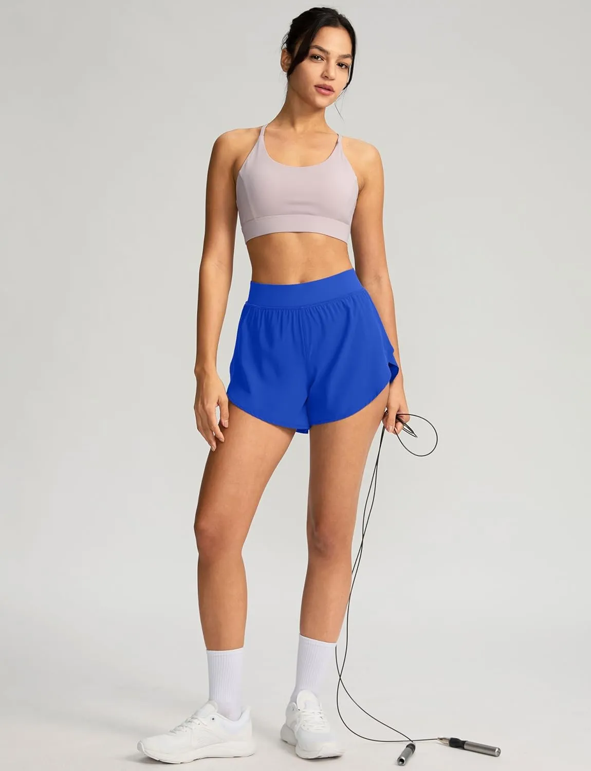 Soothfeel High Waisted Athletic Running Shorts for Women Dolphin Shorts High Split Quick Dry Gym Workout Shorts with Liner