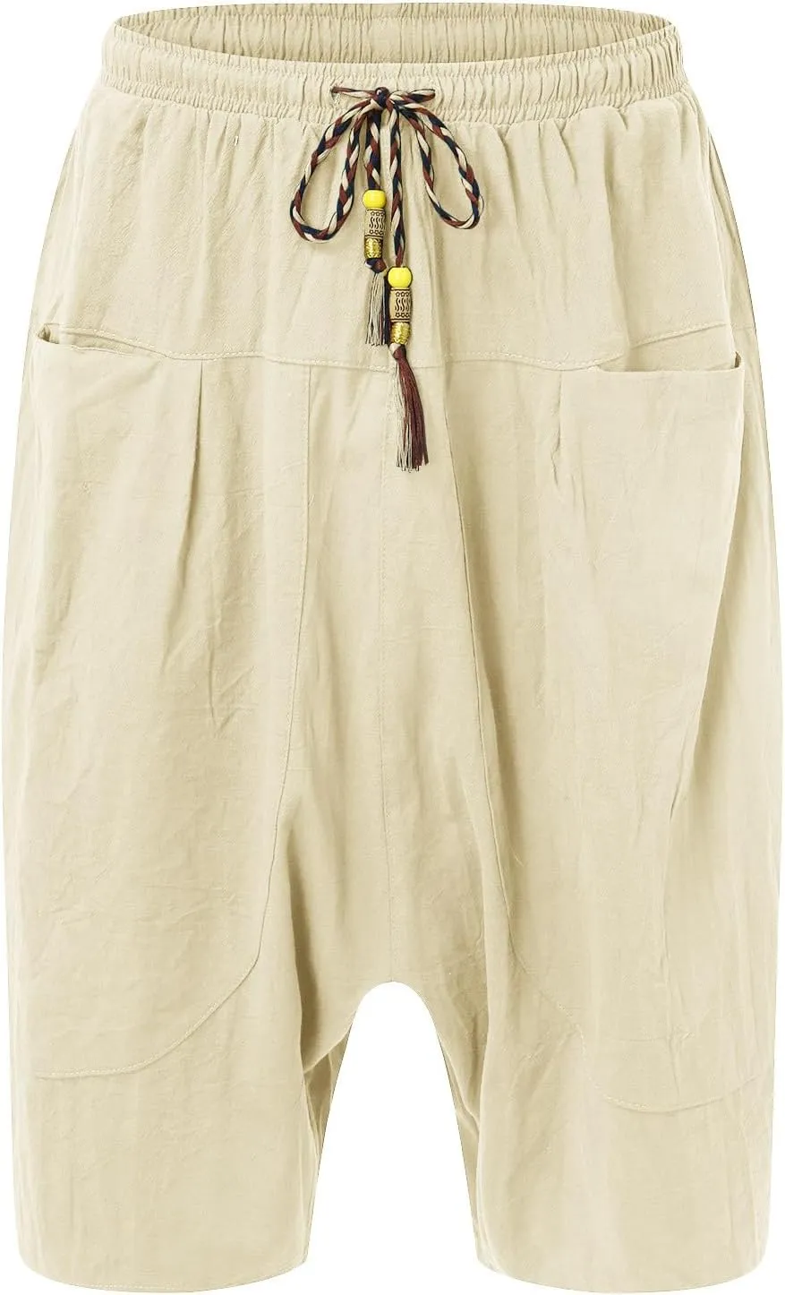 SUWBMHWE Biking Shorts for Men, Mens Summer Fashion Casual Cotton Cropped Pants Loose Low Crotch Harem Pants