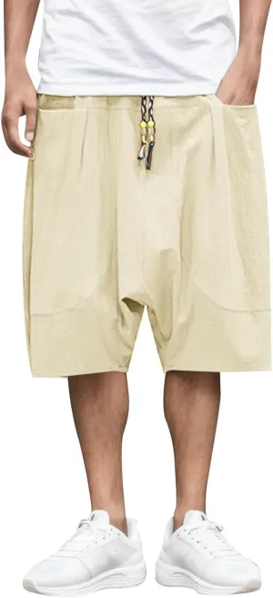 SUWBMHWE Biking Shorts for Men, Mens Summer Fashion Casual Cotton Cropped Pants Loose Low Crotch Harem Pants