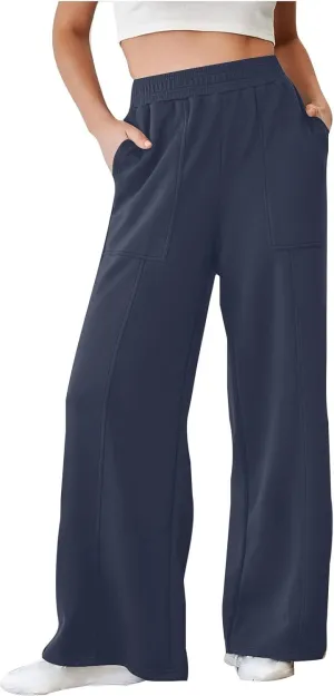 Sweatpants for Women Wide Leg Elastic Waist Fall Pants Casual Comfy Athletic Joggers Lounge Pants with Pockets