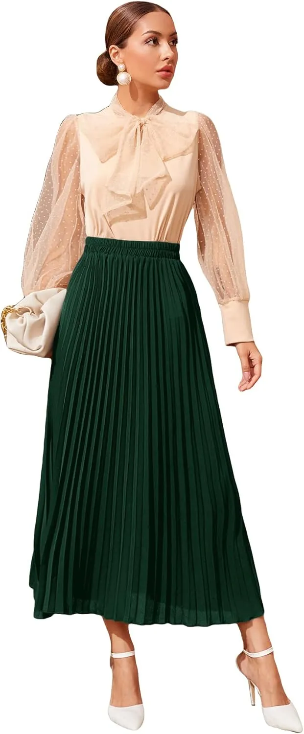 SweatyRocks Women's Casual Solid Longline Pleated Long Skirt