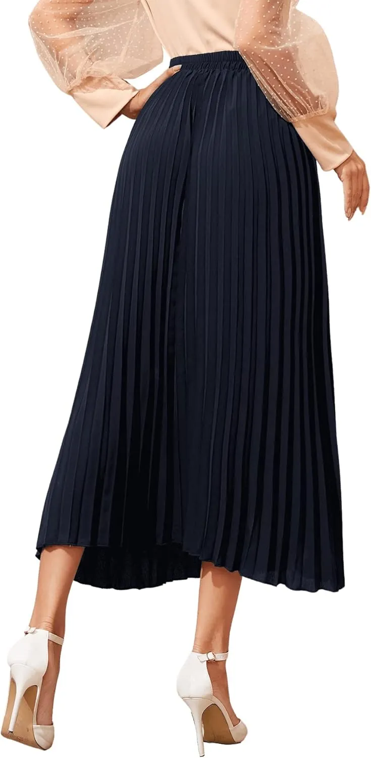 SweatyRocks Women's Casual Solid Longline Pleated Long Skirt