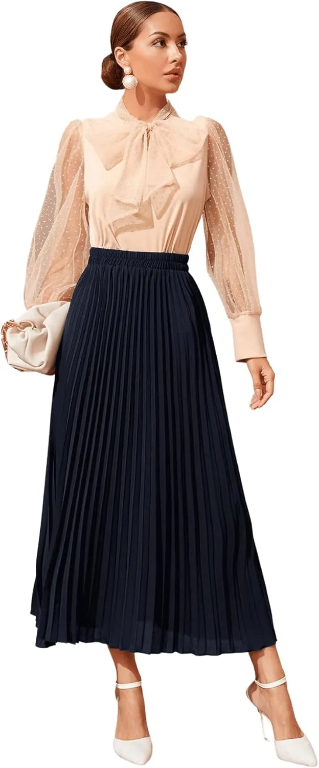 SweatyRocks Women's Casual Solid Longline Pleated Long Skirt