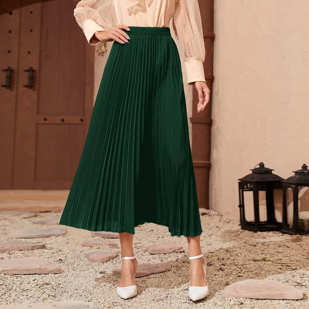 SweatyRocks Women's Casual Solid Longline Pleated Long Skirt