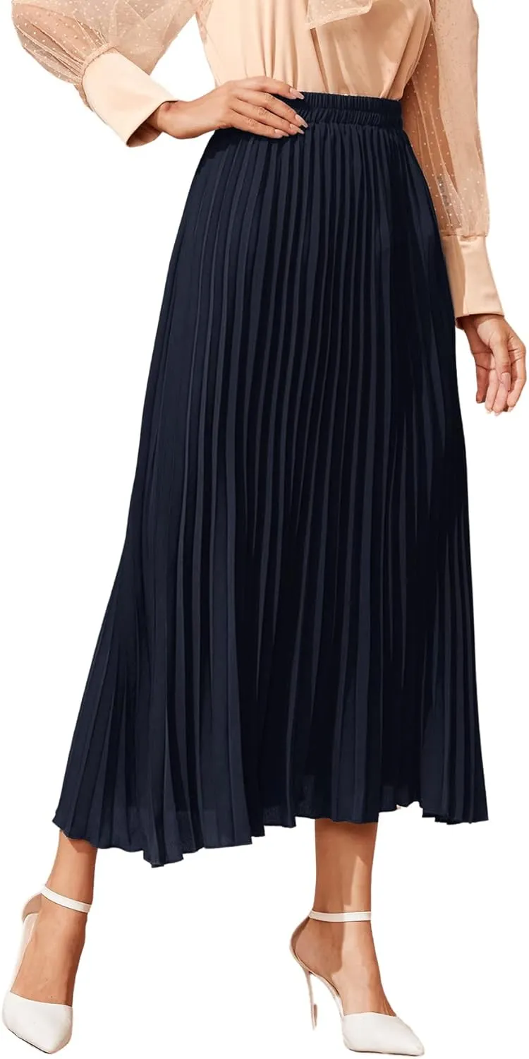 SweatyRocks Women's Casual Solid Longline Pleated Long Skirt