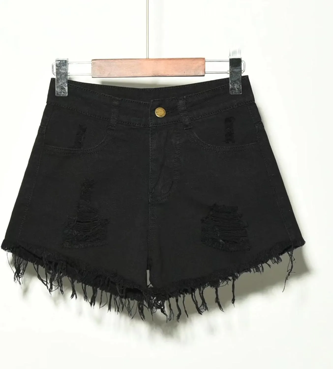 TANGNADE Denim Shorts Women Plus Size High Waisted Stretchy Casual Summer Frayed Raw Hem Trendy Jean Shorts with Pockets