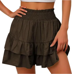 TANGNADE Women Ruffle Shorts Layered Bottoms Pleated Tiered High Waisted Shorts Summer Streetwear Fashion Trendy Clothes
