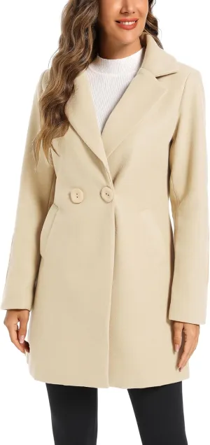 TONCHENGSD Women's Notched Lapel Wool Blend Solid Long Pea Coat Outwear Winter Coat