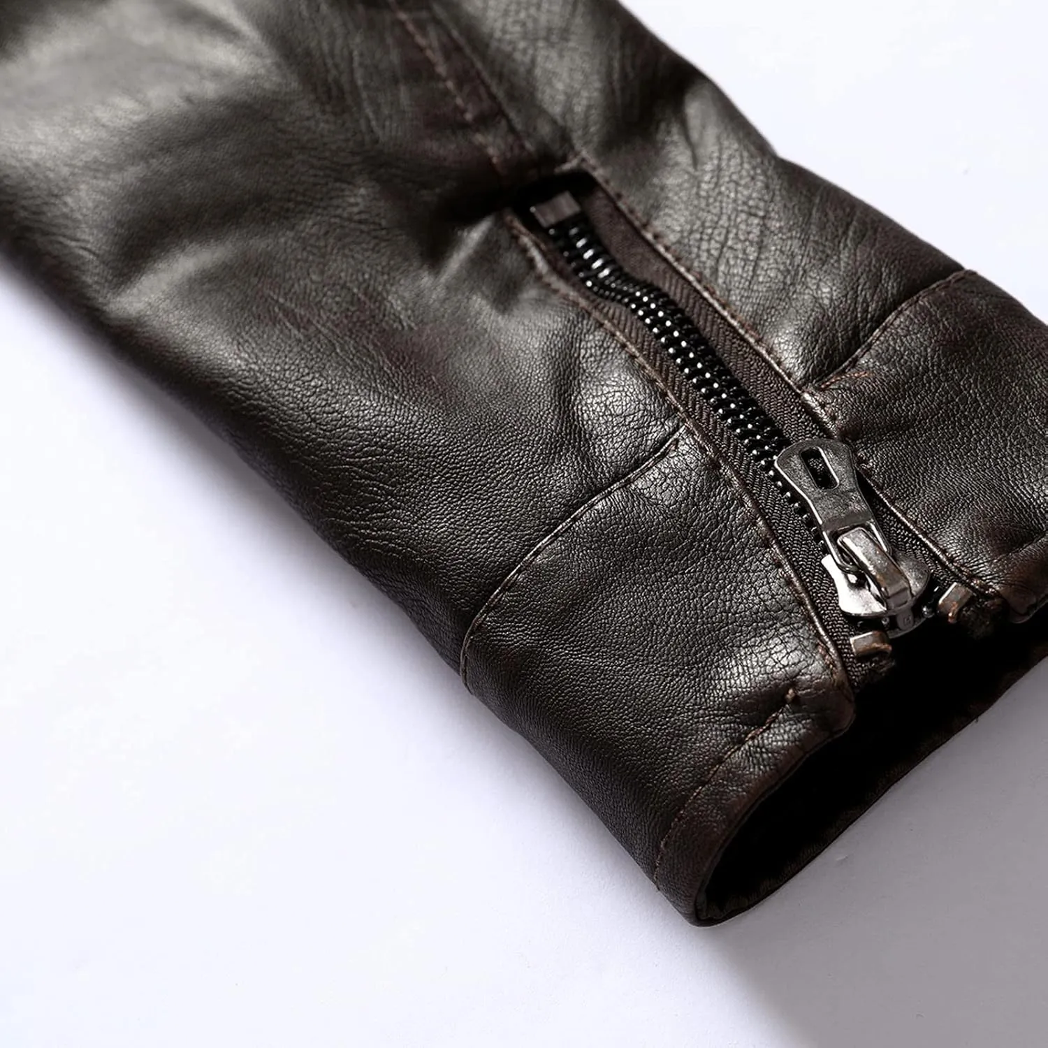 tuduoms Fleece Lined Moto Leather Jacket Men's Warm Winter Slim Fit Biker Coat Motorcycle Lapel Zip Up Sports Parka Jacket