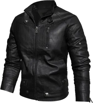 tuduoms Fleece Lined Moto Leather Jacket Men's Warm Winter Slim Fit Biker Coat Motorcycle Lapel Zip Up Sports Parka Jacket
