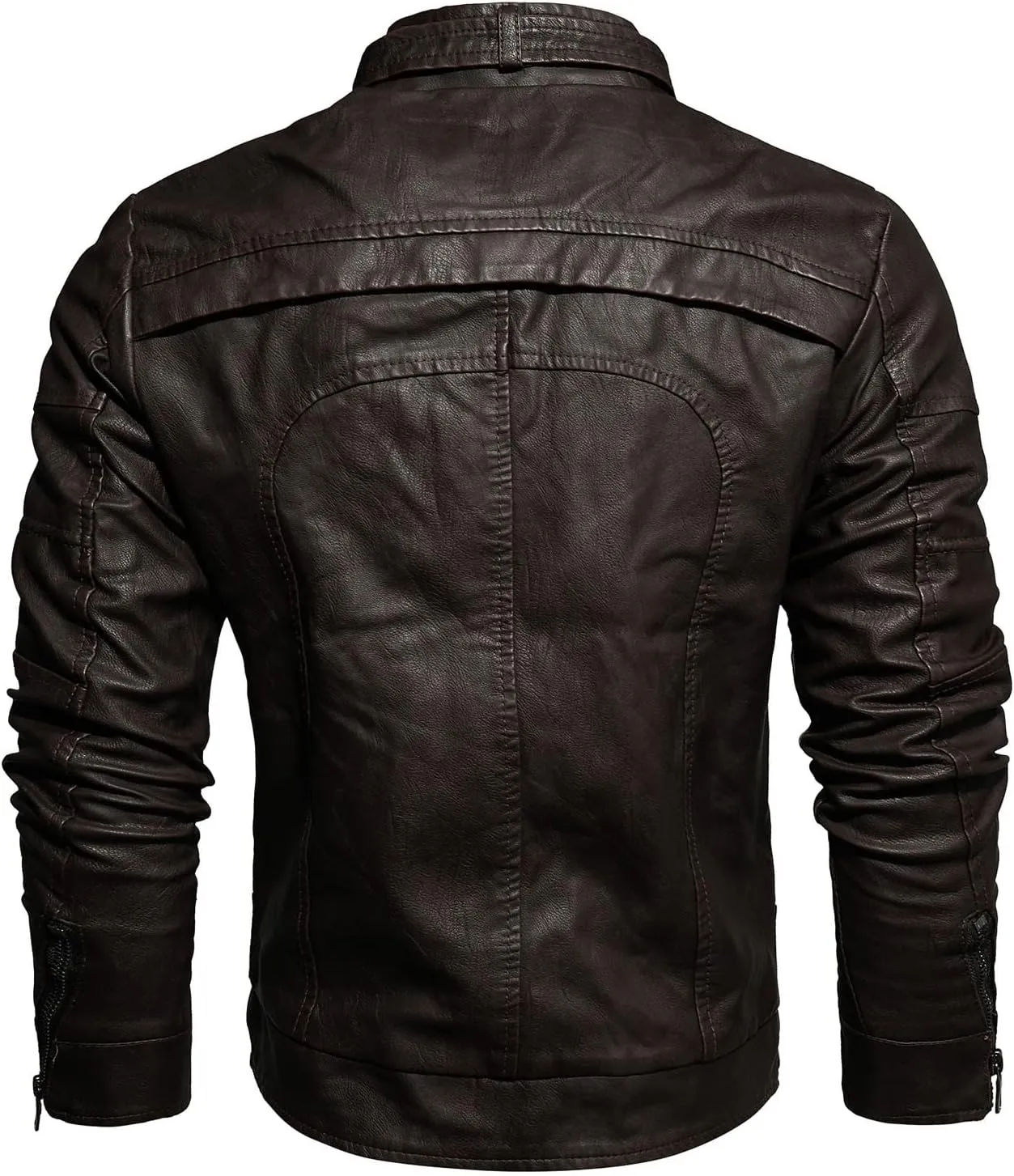tuduoms Fleece Lined Moto Leather Jacket Men's Warm Winter Slim Fit Biker Coat Motorcycle Lapel Zip Up Sports Parka Jacket