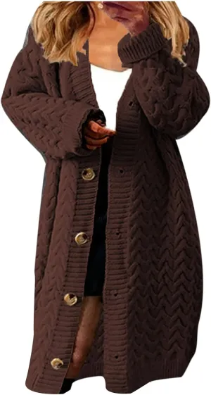 tuduoms Long Cardigans Women's Winter Chunky Knit Cardigan Sweaters Warm Thicken Button Down Long Overcoat Sweater Jackets