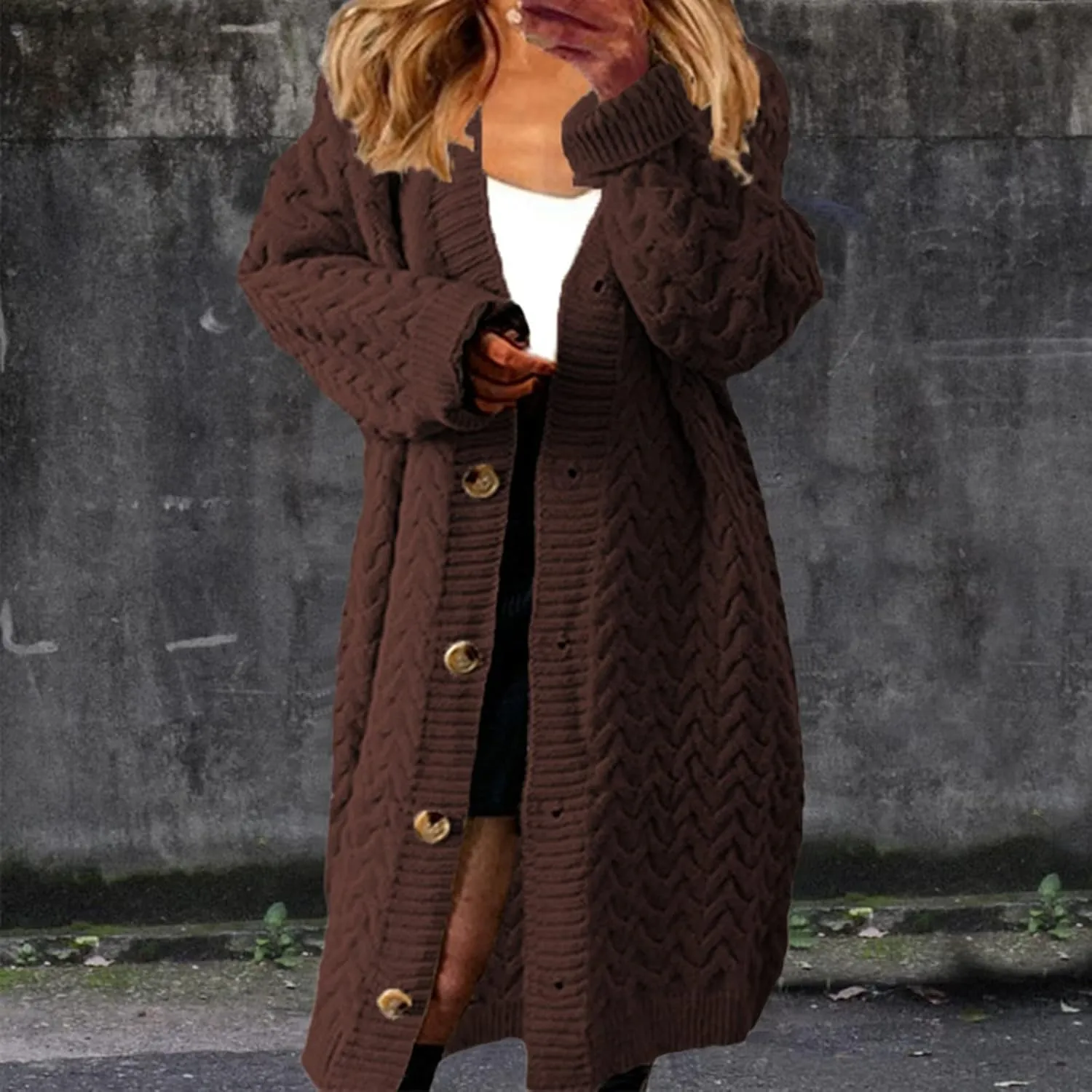 tuduoms Long Cardigans Women's Winter Chunky Knit Cardigan Sweaters Warm Thicken Button Down Long Overcoat Sweater Jackets