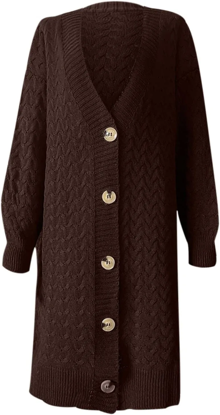 tuduoms Long Cardigans Women's Winter Chunky Knit Cardigan Sweaters Warm Thicken Button Down Long Overcoat Sweater Jackets
