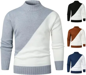 tuduoms Men's Color Block Slim Fit Tops Knitted Thermal Turtleneck Pullover Sweater Long Sleeve Jumper Tops Fashion Knitwear