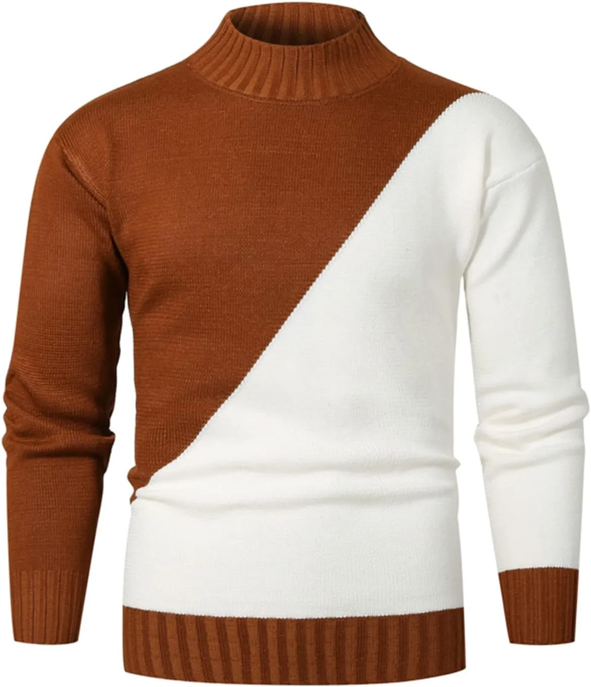 tuduoms Men's Color Block Slim Fit Tops Knitted Thermal Turtleneck Pullover Sweater Long Sleeve Jumper Tops Fashion Knitwear