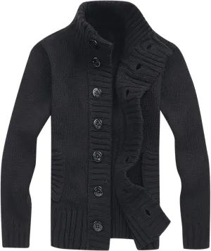 tuduoms Stand Collar Cardigan Sweaters Mens Button Down Sweater Long Sleeve Knit Open Front Cardigans Fashion Winter Sweater