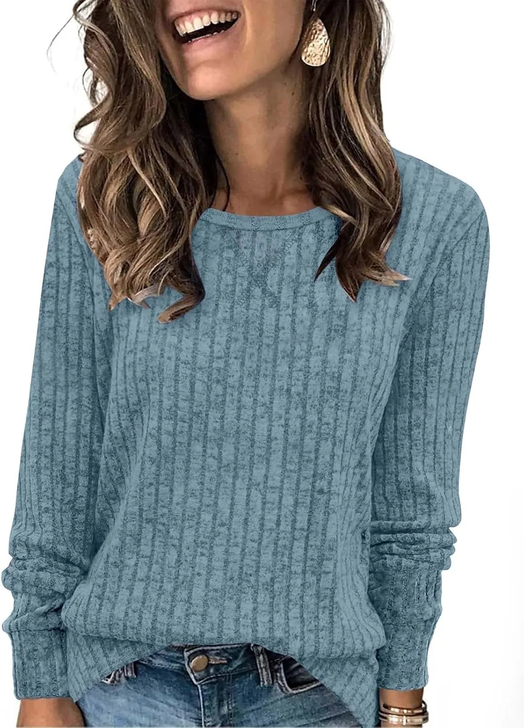 Tunic Sweaters for Women Crewneck Long Sleeve Shirts Lightweight Sweater Baggy Cute Cotton Knit Blouse Fall Clothes