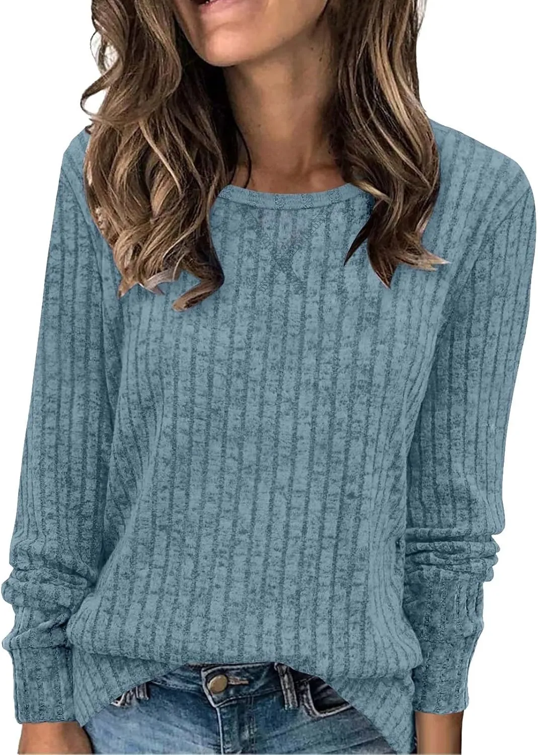 Tunic Sweaters for Women Crewneck Long Sleeve Shirts Lightweight Sweater Baggy Cute Cotton Knit Blouse Fall Clothes