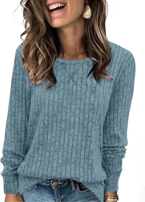 Tunic Sweaters for Women Crewneck Long Sleeve Shirts Lightweight Sweater Baggy Cute Cotton Knit Blouse Fall Clothes