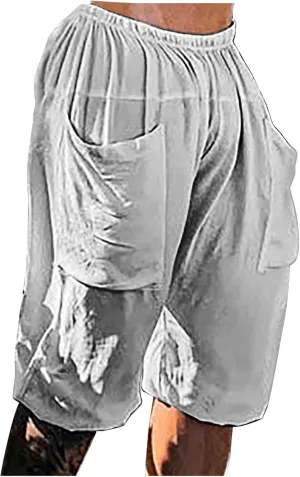 Uillui Men's Cotton Linen Harem Shorts Elastic Waist Drawstring Casual Summer Beach Shorts Loose Baggy Work Lounge Shorts