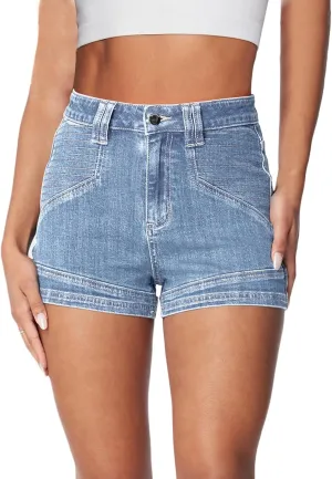 Uincloset Women's Summer Stretchy High Waist Denim Shorts Lightweiht Pocketed Jeans Shorts Streetwear Hot Shorts