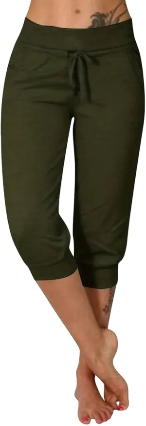 Wankang Sweatpants Capri Pants for Women Cropped Jogger Running Pants Lounge Loose Fit Drawstring Waist Trousers with Pockets