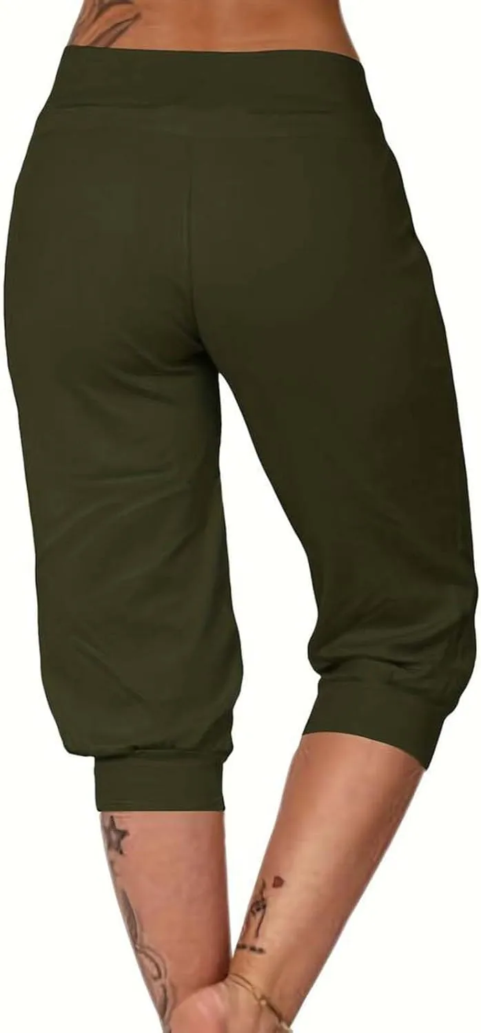 Wankang Sweatpants Capri Pants for Women Cropped Jogger Running Pants Lounge Loose Fit Drawstring Waist Trousers with Pockets