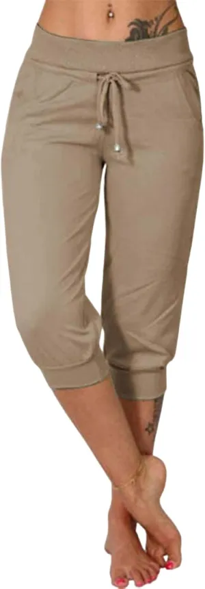 Wankang Sweatpants Capri Pants for Women Cropped Jogger Running Pants Lounge Loose Fit Drawstring Waist Trousers with Pockets