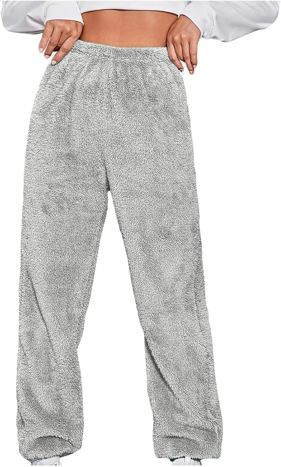 Warm Pants for Women Solid Color Double Faced Fleece Lounge Pants Comfortable Soft Fuzzy Trousers Winter Sleeppant