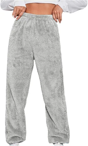 Warm Pants for Women Solid Color Double Faced Fleece Lounge Pants Comfortable Soft Fuzzy Trousers Winter Sleeppant