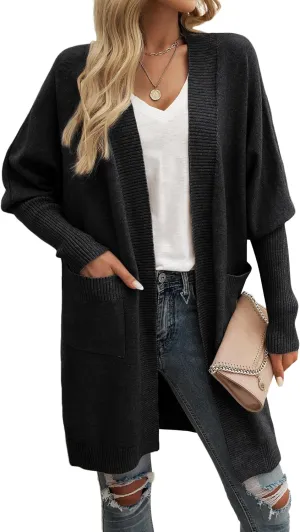 Wellwits Women's Oversized Open Front Knit Longline Cardigan Sweater